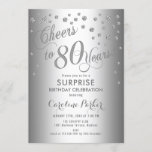 Surprise 80th Birthday Party - Silver Invitation<br><div class="desc">Surprise 80th Birthday Party Invitation
Elegant design with faux glitter silver Features script font and confetti. Cheers to 80 Years! Message me if you need a custom age.</div>