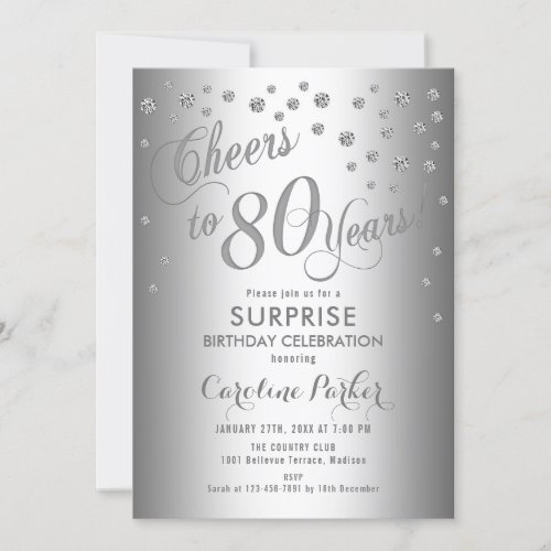 Surprise 80th Birthday Party _ Silver Invitation