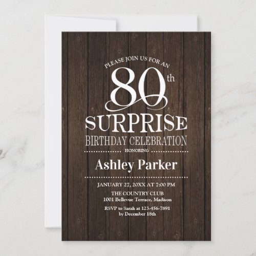 Surprise 80th Birthday Party _ Wood Invitation