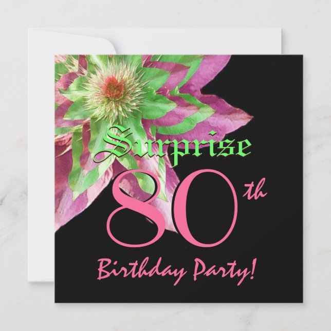 SURPRISE 80th Birthday Pink Green Flower W1445 Invitation (Front)