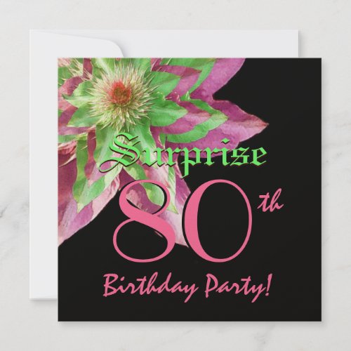 SURPRISE 80th Birthday Pink Green Flower W1445 Custom Invite