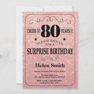 Surprise 80th Birthday Pink Rose Gold Glitter Invitation
