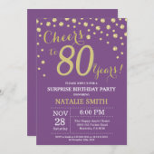 Surprise 80th Birthday Purple and Gold Diamond Invitation (Front/Back)
