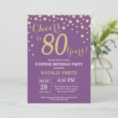 Surprise 80th Birthday Purple and Gold Diamond Invitation (Standing Front)