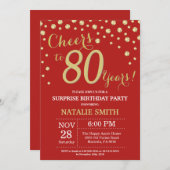 Surprise 80th Birthday Red and Gold Diamond Invitation (Front/Back)