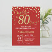 Surprise 80th Birthday Red and Gold Diamond Invitation (Standing Front)