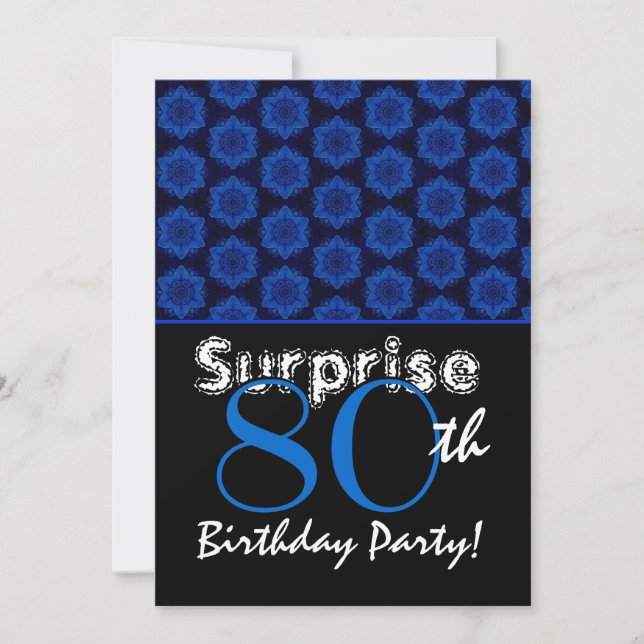 SURPRISE 80th Birthday Royal Blue Stars W1449 Invitation (Front)