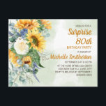 Surprise 80th Birthday Sunflowers Eucalyptus Postcard<br><div class="desc">Elegant,  country-style yellow sunflowers and green leaves Surprise 80th birthday party invitation for women.  You can customize the text on this card for a birthday party for any age you are celebrating.</div>