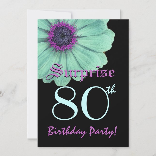 SURPRISE 80th Birthday Template Green Purple Daisy (Front)