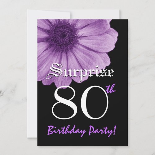SURPRISE 80th Birthday Template Purple Daisy Personalized Invites