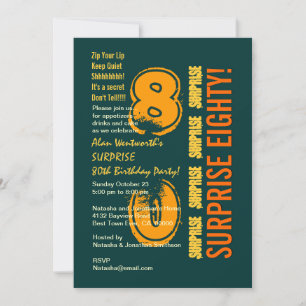 SURPRISE 80th Modern Birthday Green Gold W088 Invitation