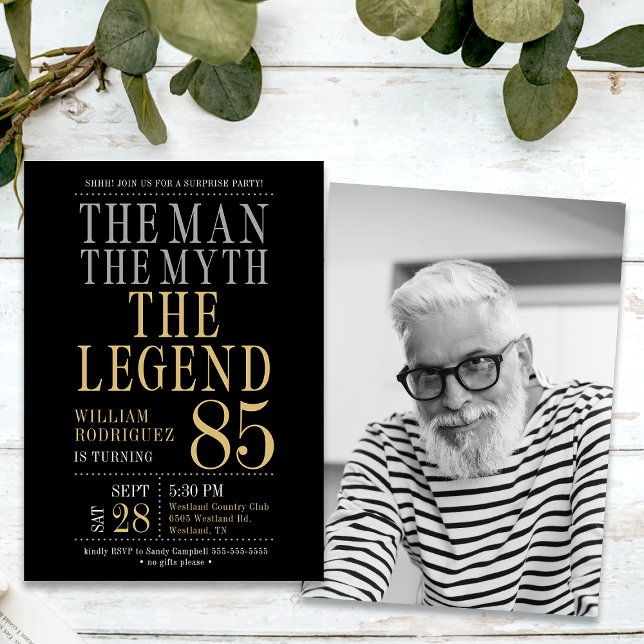 Surprise 85th Birthday The Man The Myth The Legend Invitation (Creator Uploaded)