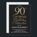 Surprise 90th Birthday Celebration Black & Gold Invitation<br><div class="desc">90th surprise birthday celebration invitation</div>