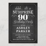 Surprise 90th Birthday - Chalkboard Black White Invitation<br><div class="desc">Surprise 90th Birthday Party Invitation.
Simple classy design with black chalkboard pattern and white script font. Surprise bday celebration for man or woman. Can be customized into any age!</div>