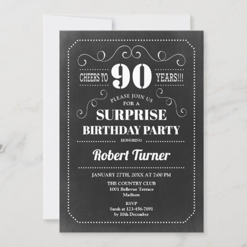 Surprise 90th Birthday _ Chalkboard Invitation