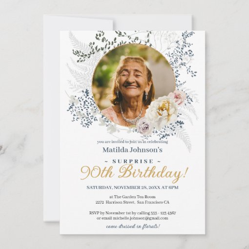 Surprise 90th Birthday Elegant Yellow Floral Photo Invitation | Zazzle
