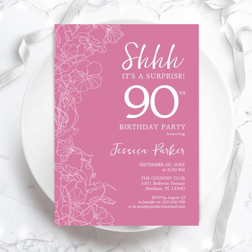 Surprise 90th Birthday _ Floral Pink Invitation