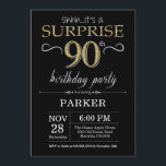 Surprise 90th Birthday Invitation Black and Gold<br><div class="desc">Surprise 90th Birthday Invitation with Black and Gold Glitter Background. Chalkboard. Adult Birthday. Men or Women Bday Invite. Any age. For further customization,  please click the "Customize it" button and use our design tool to modify this template.</div>