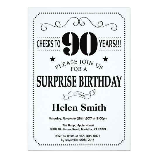 Surprise 90th Birthday Invitation Black and White | Zazzle.com