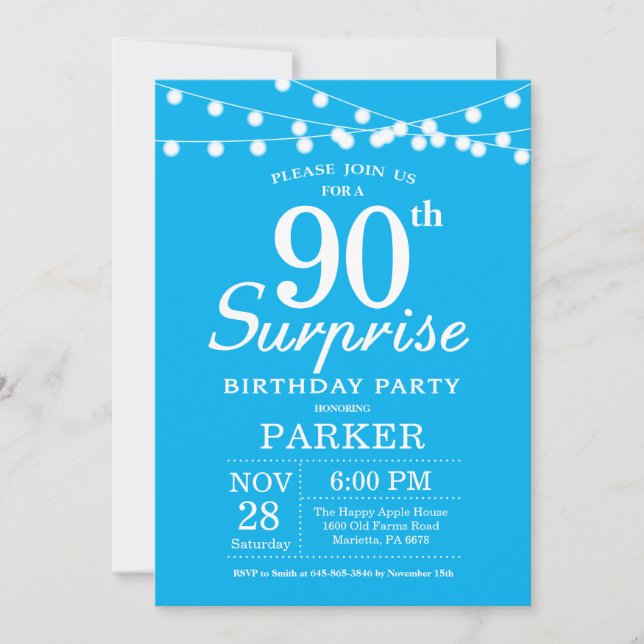 Surprise 90th Birthday Invitation Blue (Front)