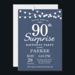Surprise 90th Birthday Invitation Blue<br><div class="desc">Surprise 90th Birthday Invitation with String Lights. Blue Background. Men or Women Birthday. 13th 15th 16th 18th 20th 21st 30th 40th 50th 60th 70th 80th 90th 100th,  Any age. For further customization,  please click the "Customize it" button and use our design tool to modify this template.</div>