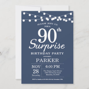 Surprise 90th Birthday Invitation Blue