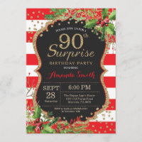Surprise 90th Birthday Invitation Christmas Gold