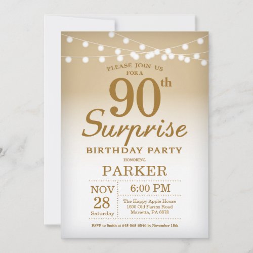 Surprise 90th Birthday Invitation Gold