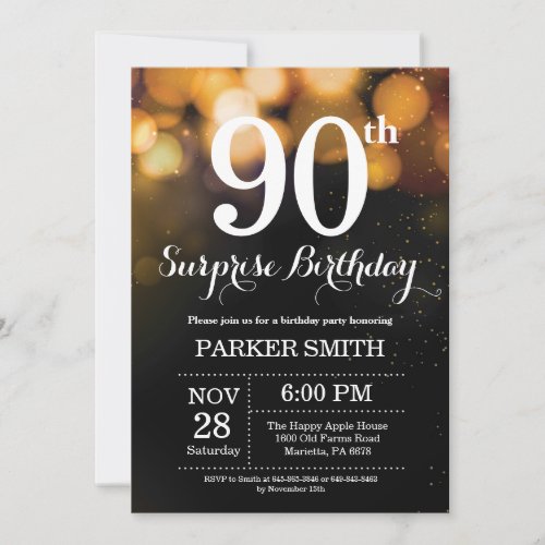 Surprise 90th Birthday Invitation Gold Glitter