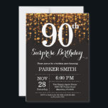 Surprise 90th Birthday Invitation Gold Glitter<br><div class="desc">Surprise 90th Birthday Invitation with Gold String Lights with Gold Glitter Background. Gold Birthday. Adult Birthday. Men or Women Bday Invite. 13th 15th 16th 18th 20th 21st 30th 40th 50th 60th 70th 80th 90th 100th, Any age. For further customization, please click the "Customize it" button and use our design tool...</div>