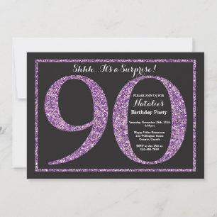 Surprise 90th Birthday Invitation Purple Glitter
