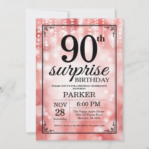 Surprise 90th Birthday Invitation Red Glitter