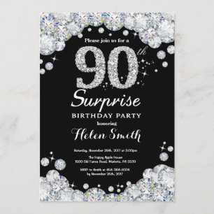Surprise 90th Birthday Invitation Silver Diamond