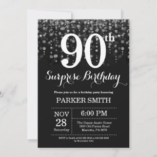 Surprise 90th Birthday Invitation Silver Glitter