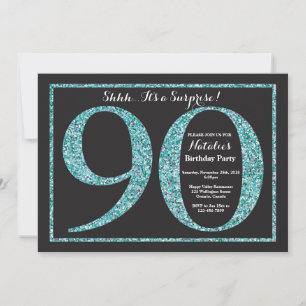 Surprise 90th Birthday Invitation Teal Glitter