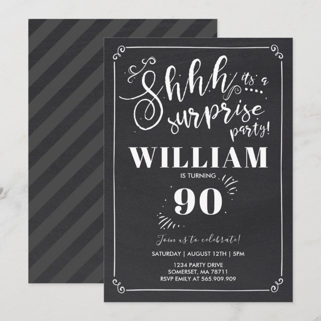 Surprise 90th Birthday Invitation Vintage Surprise (Front/Back)