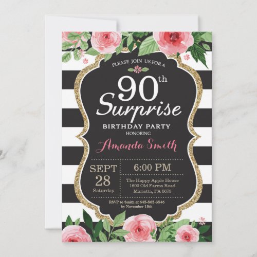 Surprise 90th Birthday Invitation Women Floral