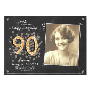 90th Birthday Invitations Zazzle Surprise 90th Birthday Invite Chalkboard Vintage