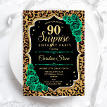 Surprise 90th Birthday - Leopard Black Gold Pink Invitation<br><div class="desc">Surprise 90th Birthday Party Invitation. Feminine emerald green design with faux glitter gold. Features animal cheetah leopard print,  roses,  script font and confetti. Perfect for an elegant women's bday celebration. Can be personalized to show any age. Printed Zazzle invitations or instant download digital printable template.</div>