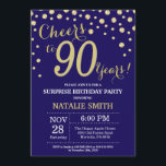 Surprise 90th Birthday Navy Blue and Gold Diamond Invitation<br><div class="desc">Surprise 90th Birthday Invitation with Navy Blue and Gold Glitter Diamond Background. Gold Confetti. Adult Birthday. Male Men or Women Birthday. For further customization,  please click the "Customize it" button and use our design tool to modify this template.</div>
