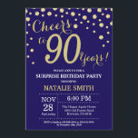 Surprise 90th Birthday Navy Blue and Gold Diamond Invitation<br><div class="desc">Surprise 90th Birthday Invitation with Navy Blue and Gold Glitter Diamond Background. Gold Confetti. Adult Birthday. Male Men or Women Birthday. For further customization,  please click the "Customize it" button and use our design tool to modify this template.</div>