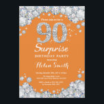 Surprise 90th Birthday Orange and Silver Diamond Invitation<br><div class="desc">Surprise 90th Birthday Invitation. Orange and Silver Rhinestone Diamond Red Background. Elegant Birthday Bash invite. Adult Birthday. Women Birthday. Men Birthday. For further customization,  please click the "Customize it" button and use our design tool to modify this template.</div>