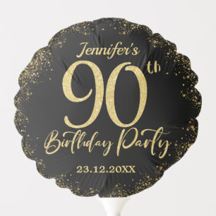 Surprise 90th Birthday Party Black & Gold Glitter Balloon