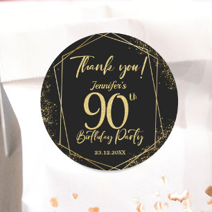Surprise 90th Birthday Party Black & Gold Glitter Classic Round Sticker