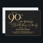 Surprise 90th Birthday Party Black & Gold Invitation<br><div class="desc">Surprise 90th birthday party invitation</div>