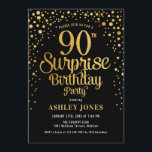 Surprise 90th Birthday Party - Black & Gold Invitation<br><div class="desc">Surprise 90th Birthday Party Invitation.
Elegant design in black and faux glitter gold. Features stylish script font and confetti. Message me if you need custom age.</div>