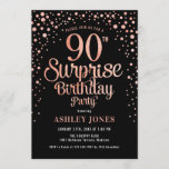 Surprise 90th Birthday Party - Black & Rose Gold Invitation<br><div class="desc">Surprise 90th Birthday Party Invitation.
Elegant design in black and faux glitter rose gold. Features stylish script font and confetti. Message me if you need custom age.</div>