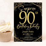 Surprise 90th Birthday Party Chic Black & Gold  Invitation<br><div class="desc">Throw a dazzling celebration with our "Surprise 90th Birthday Party Chic Black & Gold Invitation!" Perfect for a glamorous and unforgettable event. Shop now and make the surprise truly sparkle! ✨🎉 Please note: The gold glitter effect is simulated,  no real glitter is used</div>