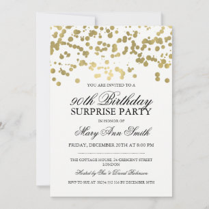 Surprise 90th Birthday Party Gold Foil Confetti Invitation