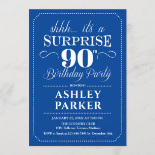 Surprise 90th Birthday Party - Navy White Invitation